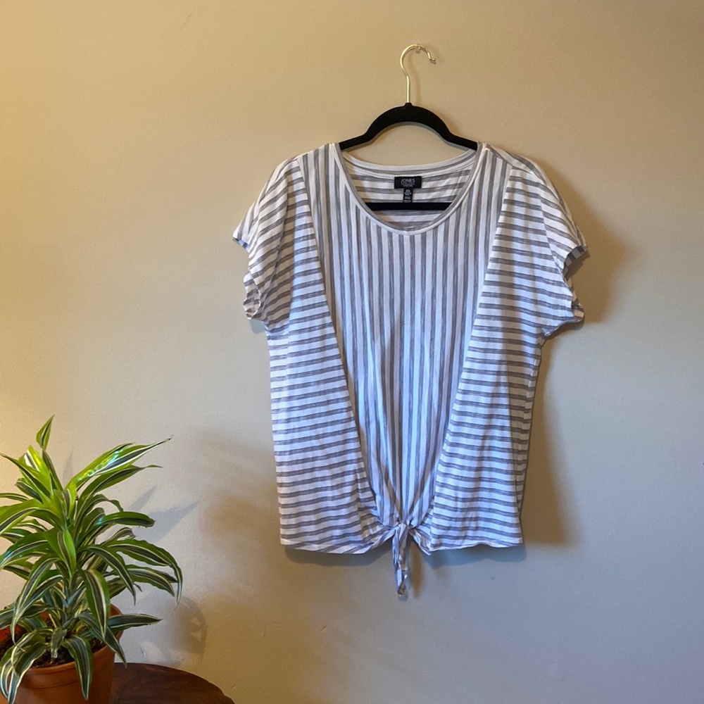 Gray and White Striped Blouse